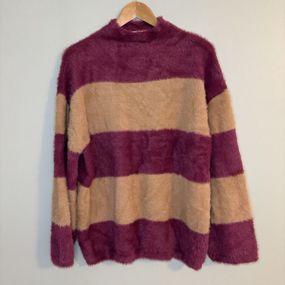 NWT Moon River Anthropologie Womens M Striped Oversized Sweater Cozy Fuzzy